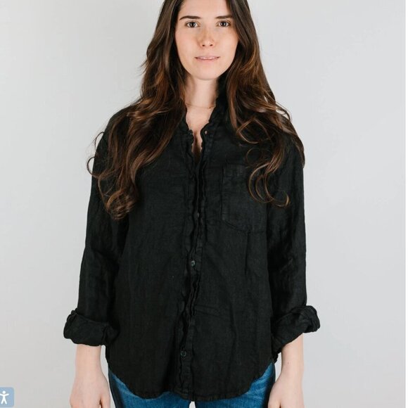 CP Shades Lagenlook 100% Linen Button Down Shirt Black‎ Size Small - Picture 1 of 7